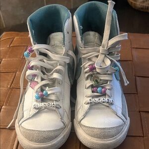 Nike Kids Sneakers - White and Teal with Beads